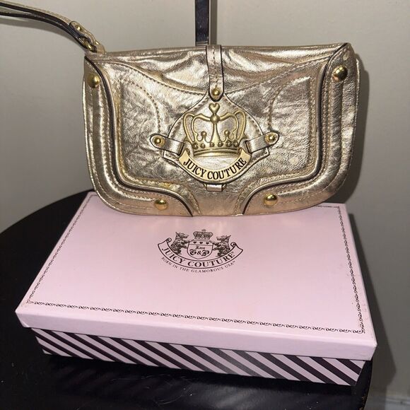 NWOT Vintage Juicy Couture Wristlet Pink Genuine Leather Wallet Clutch In Box - Picture 2 of 8